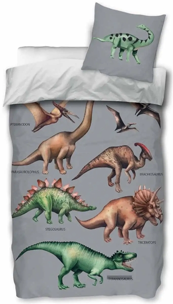 Billede af Dinosaur sengetøj - 140x200 cm - Flot dino sengesæt - 100% bomuld - Børnesengetøj